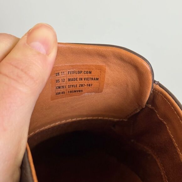 FitFlop HAGEN Mens Leather Monk Shoes - Brown with Brass Derby Buckle | Size 12